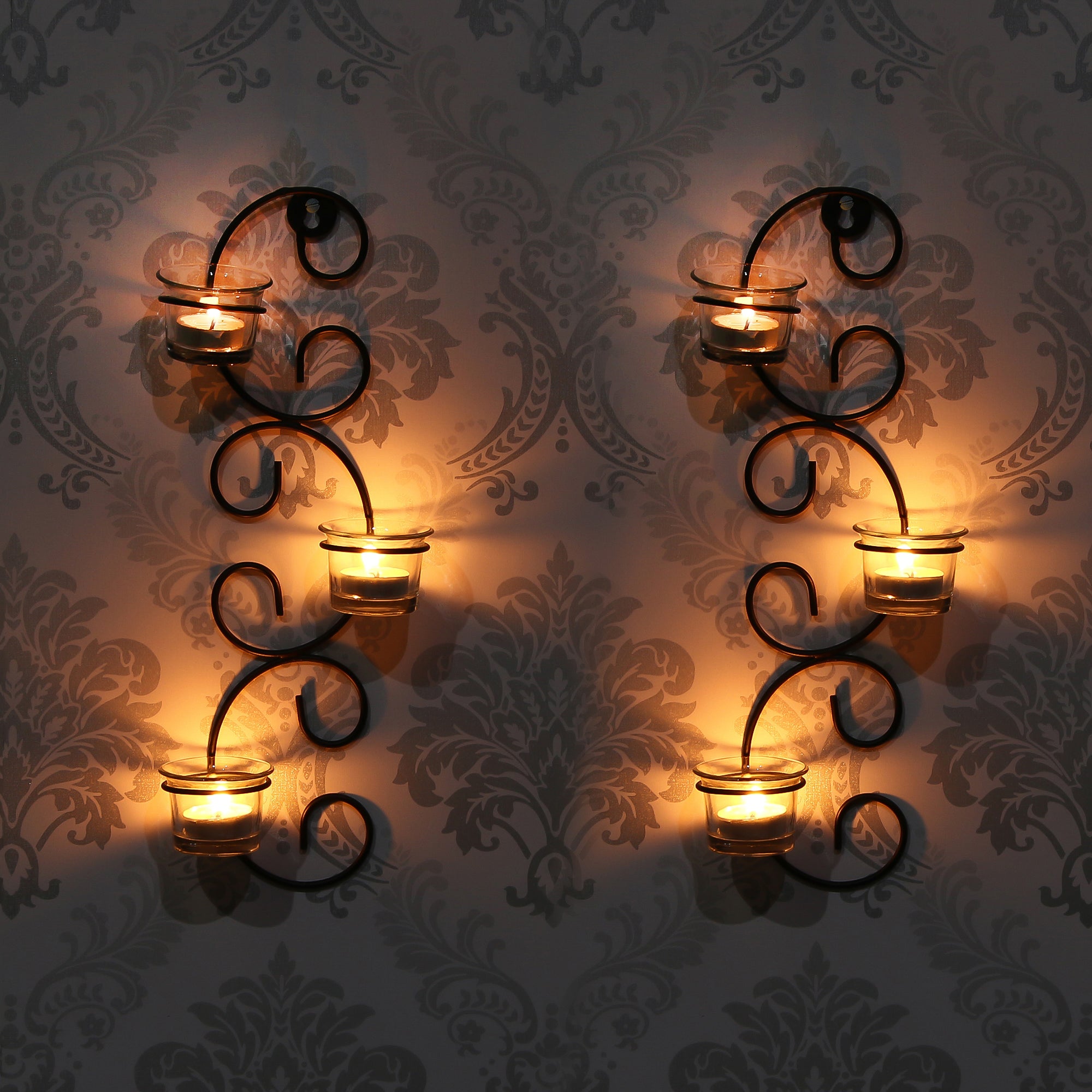 Set of 2 Wall sconces with 6 Glass Cup Tea Light Holder