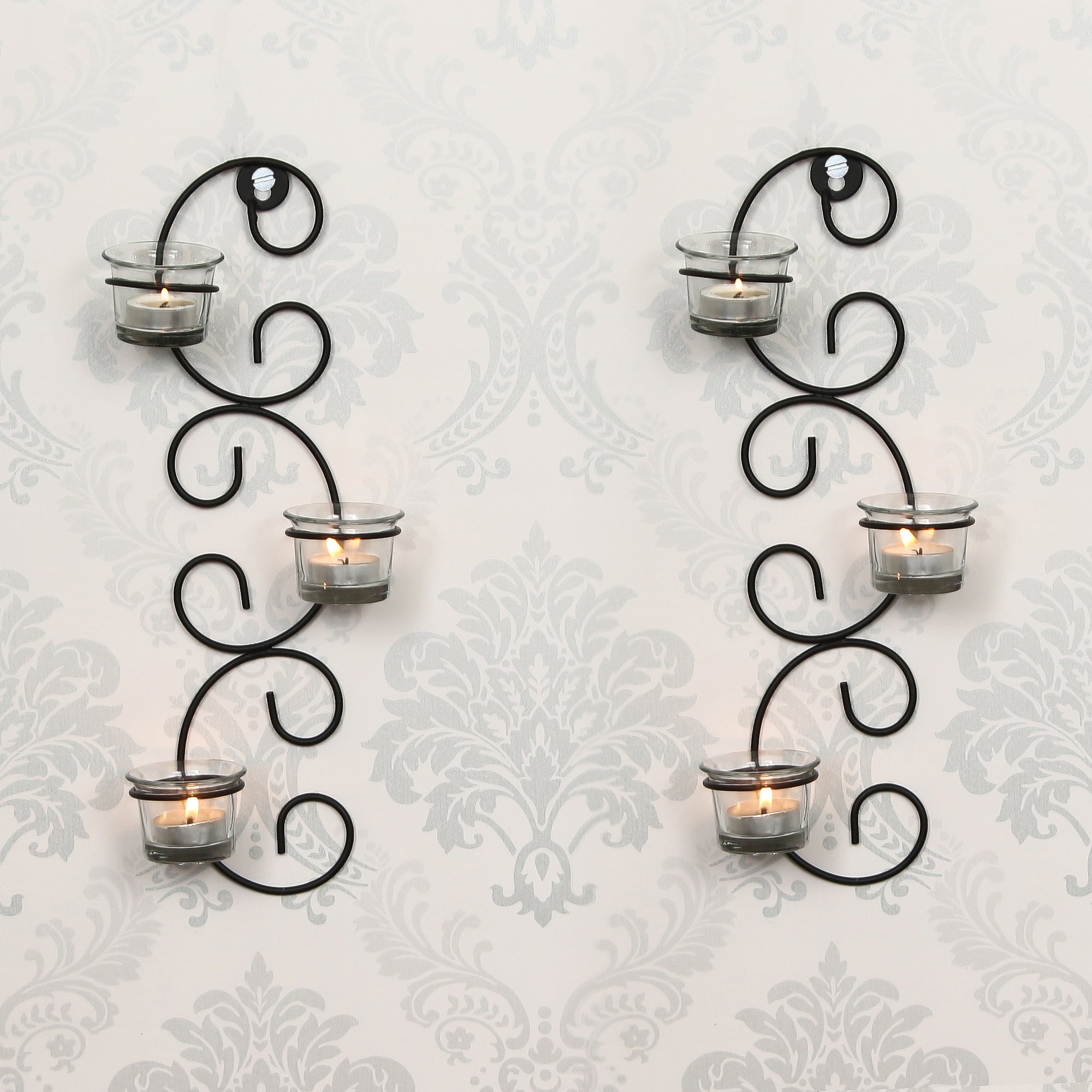 Set of 2 Wall sconces with 6 Glass Cup Tea Light Holder 3