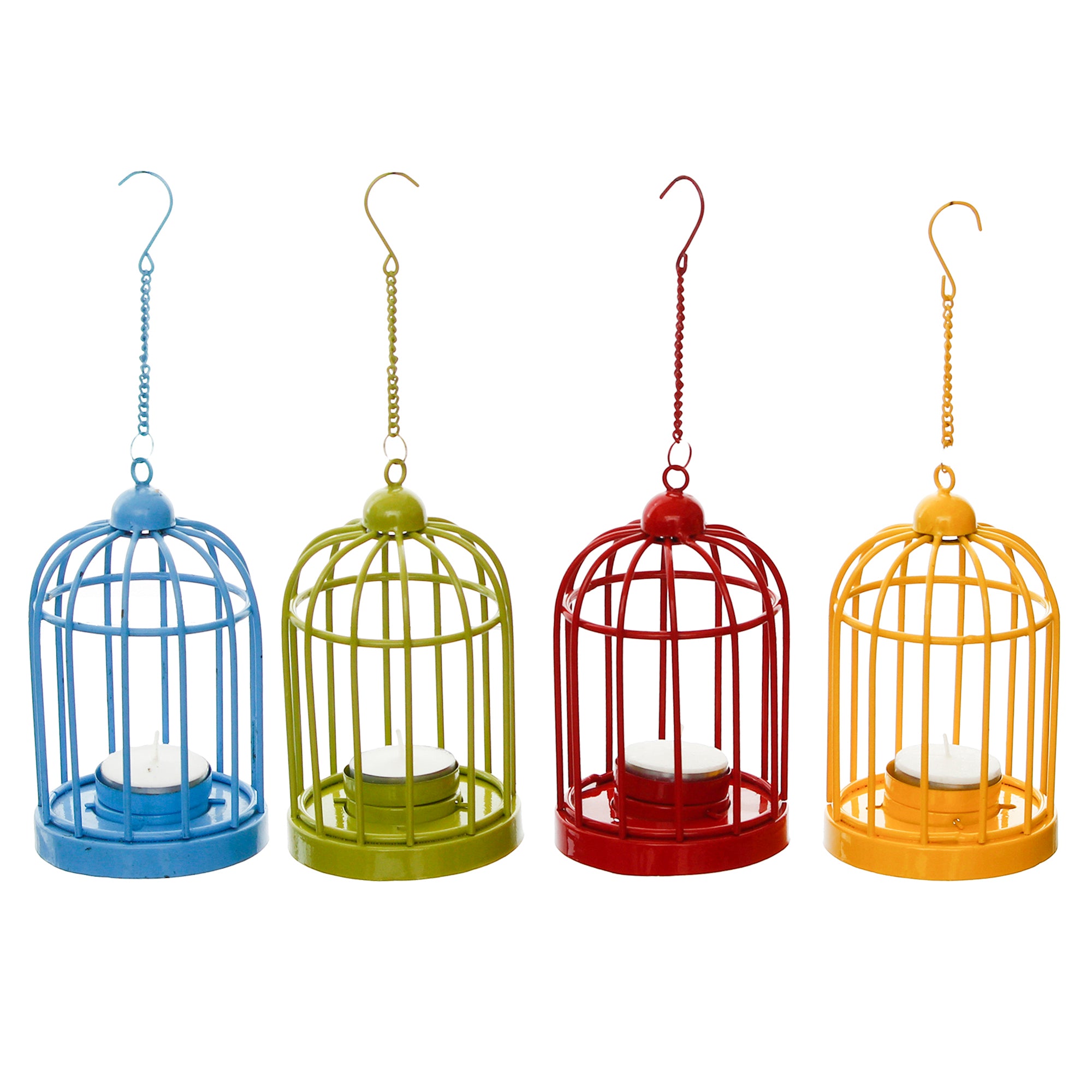 Set of 4 Colors Iron Cage Tea Light candle Holder With Hanging Chain(Blue, Green, Yellow, Red) 2