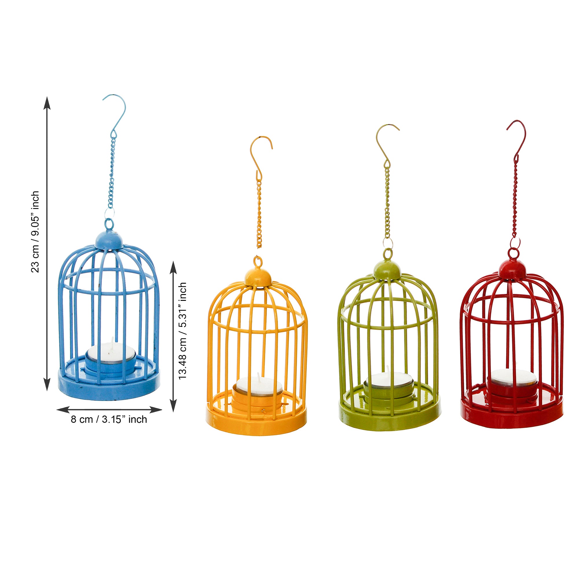 Set of 4 Colors Iron Cage Tea Light candle Holder With Hanging Chain(Blue, Green, Yellow, Red) 3