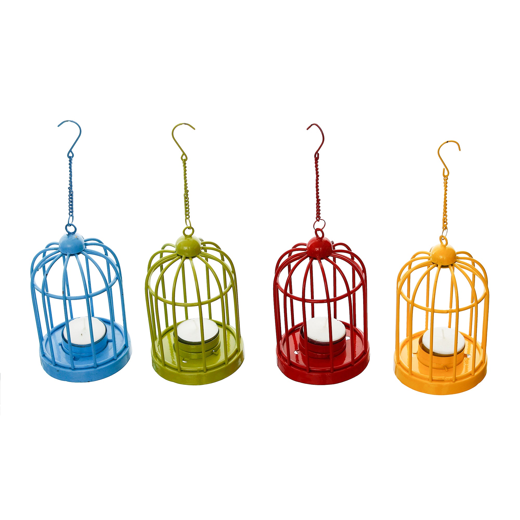 Set of 4 Colors Iron Cage Tea Light candle Holder With Hanging Chain(Blue, Green, Yellow, Red) 4