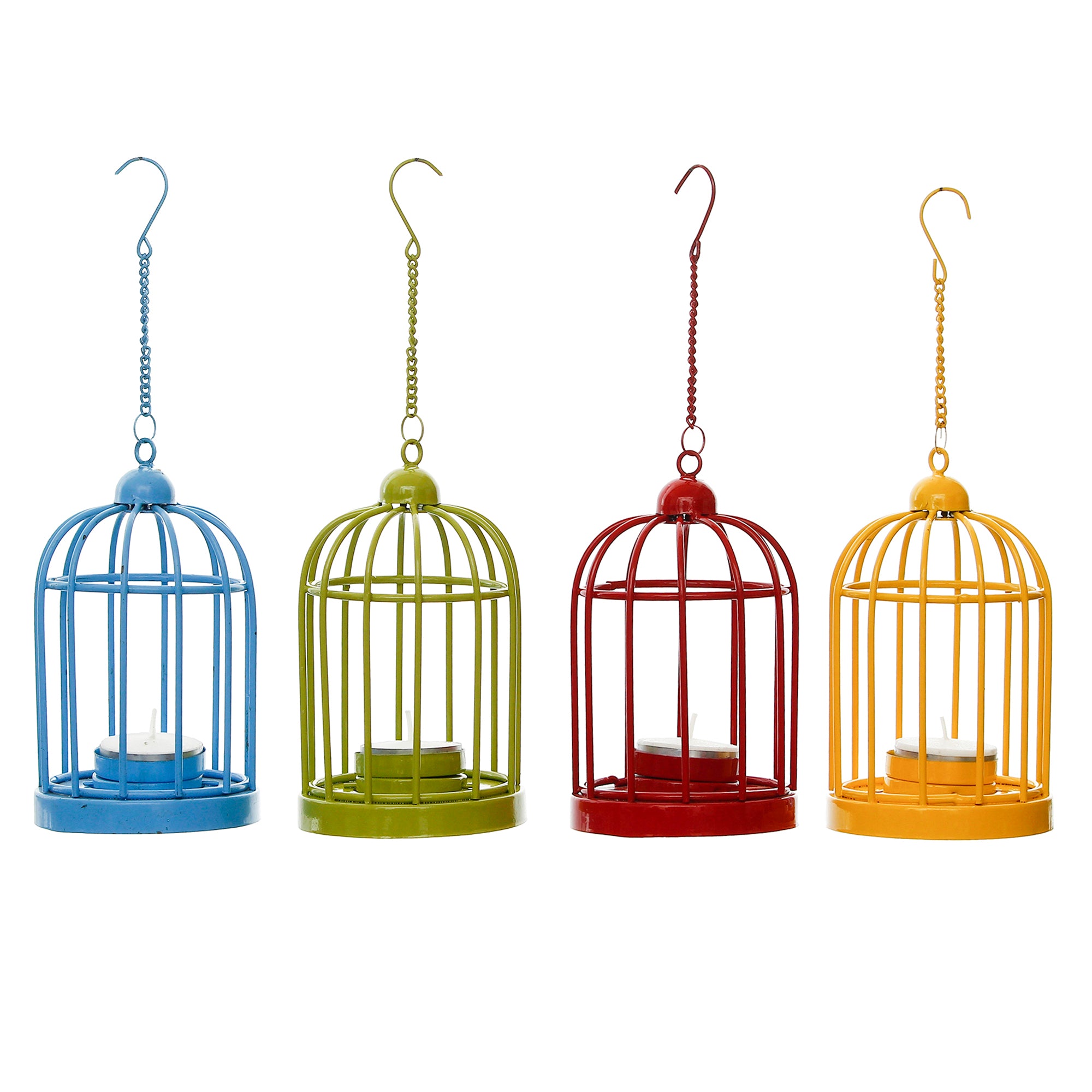 Set of 4 Colors Iron Cage Tea Light candle Holder With Hanging Chain(Blue, Green, Yellow, Red) 5