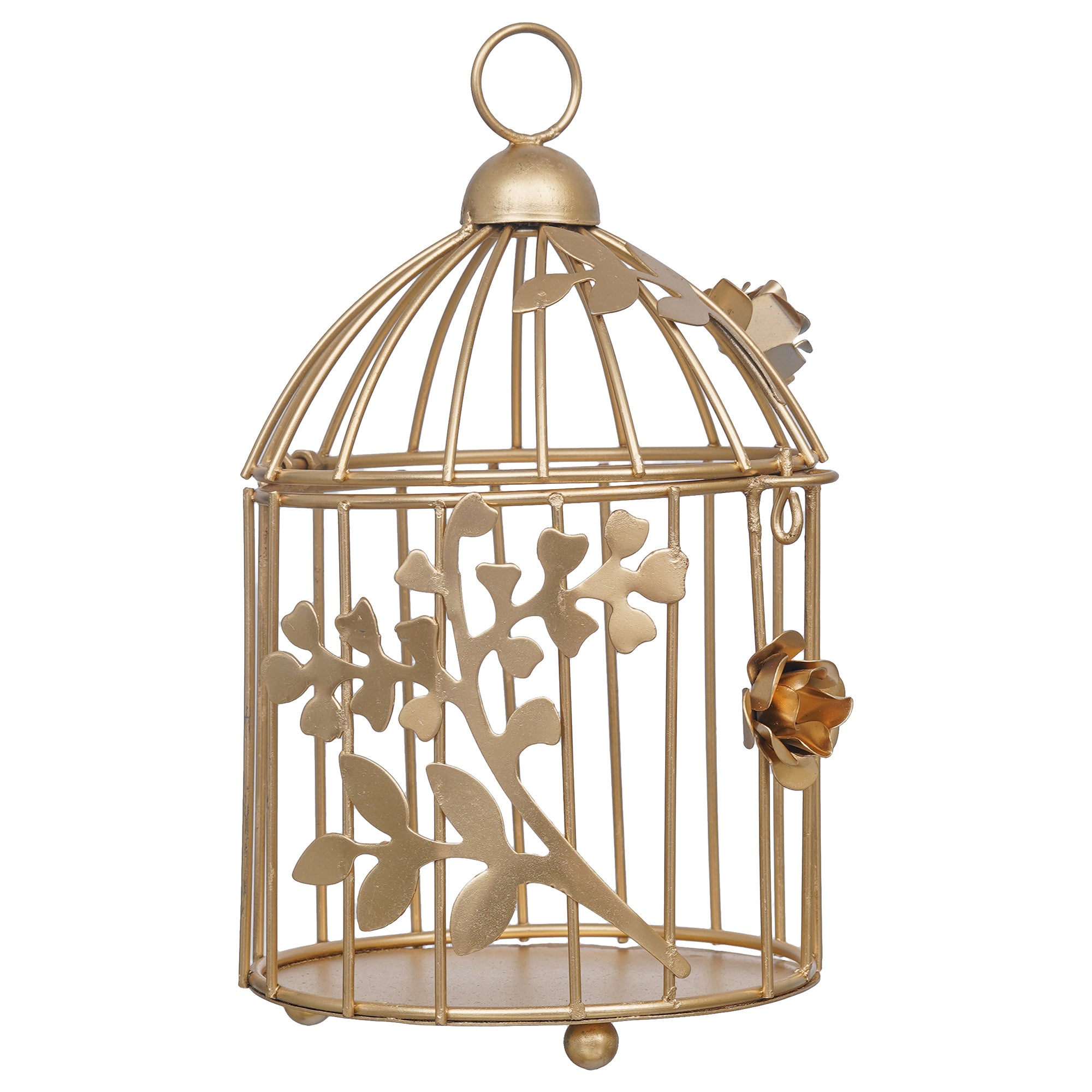 eCraftIndia Golden Metal Bird Cage With Floral Vine Decorative Hanging Tea Light Candle Holder 2