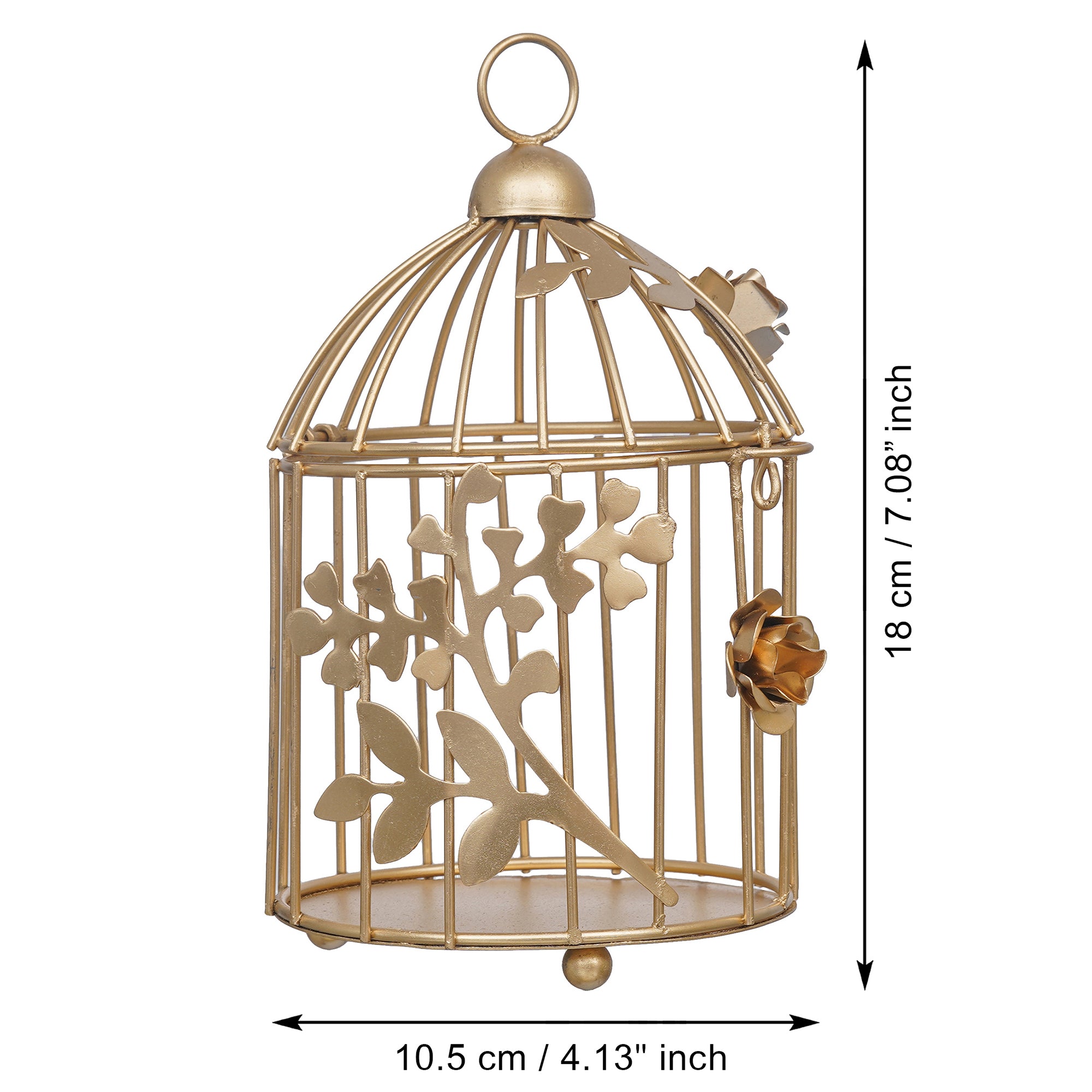 eCraftIndia Golden Metal Bird Cage With Floral Vine Decorative Hanging Tea Light Candle Holder 3