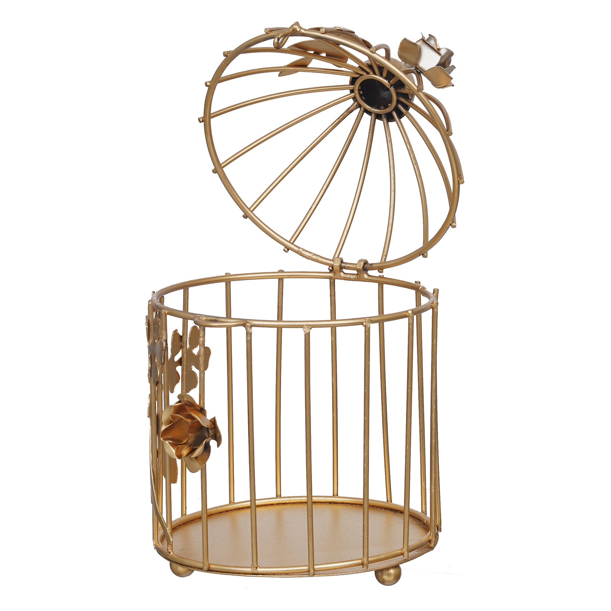 eCraftIndia Golden Metal Bird Cage With Floral Vine Decorative Hanging Tea Light Candle Holder 6