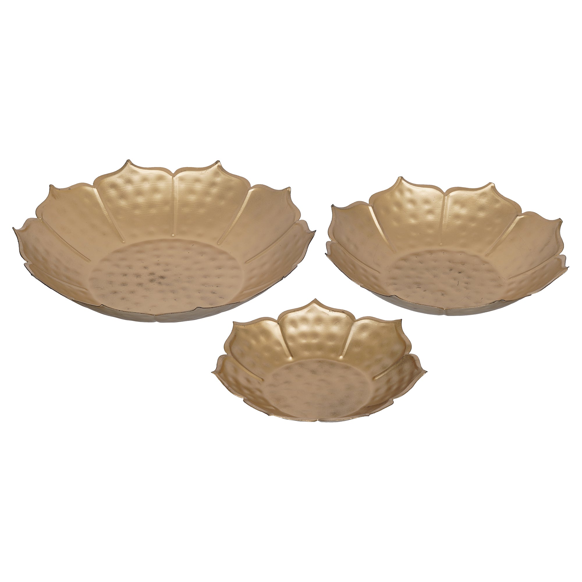 eCraftIndia Set of 3 Golden Metal Handcrafted Traditional Lotus Flower Shape Designer Urlis 7