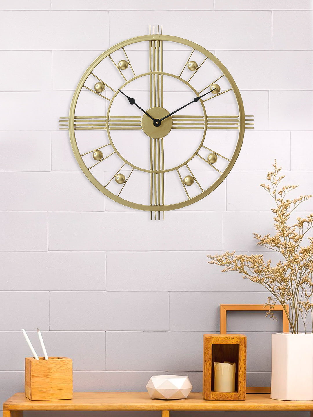 Golden Iron Round Hand-Crafted Designer Wall Clock Without Glass ( 51 Cm x 51 Cm ) 1