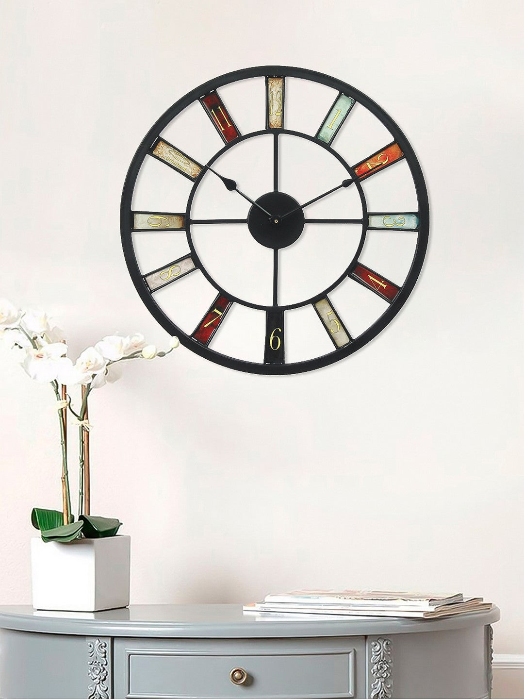 Multicolor Iron Round Handcrafted Analog Wall Clock Without Glass 1