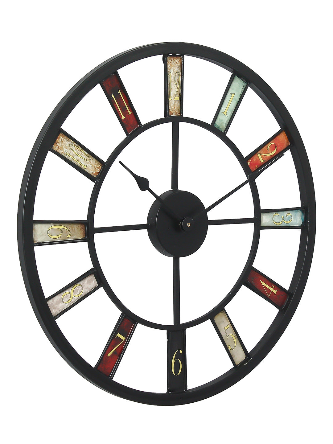 Multicolor Iron Round Handcrafted Analog Wall Clock Without Glass 5