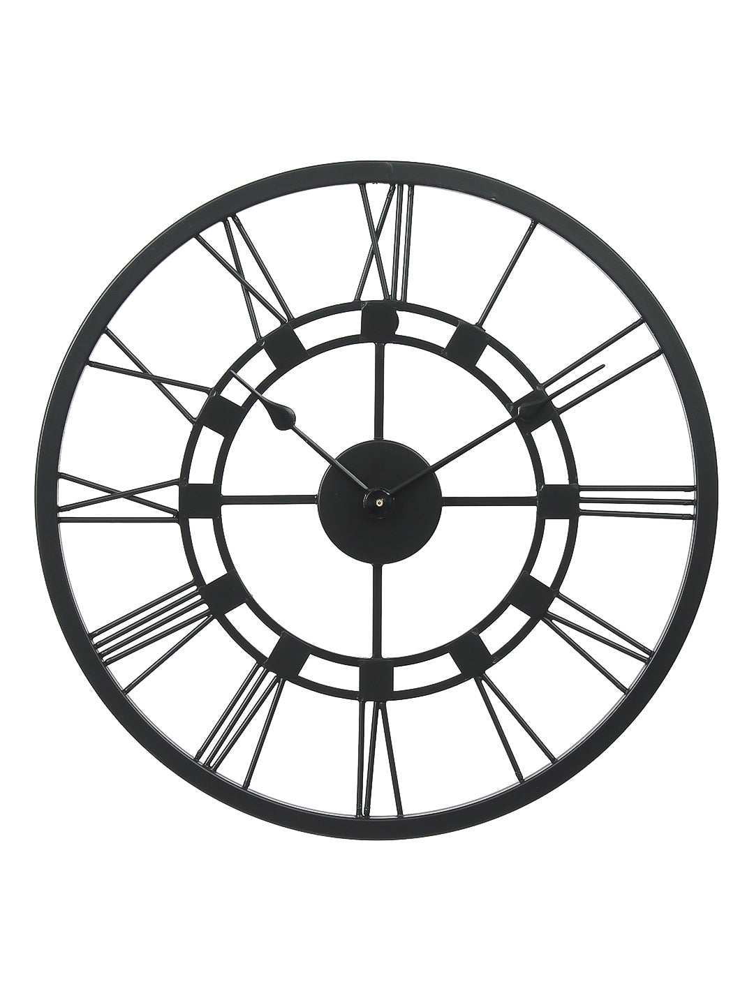 Black Iron Round Handcrafted Analog Roman Number Wall Clock Without Glass