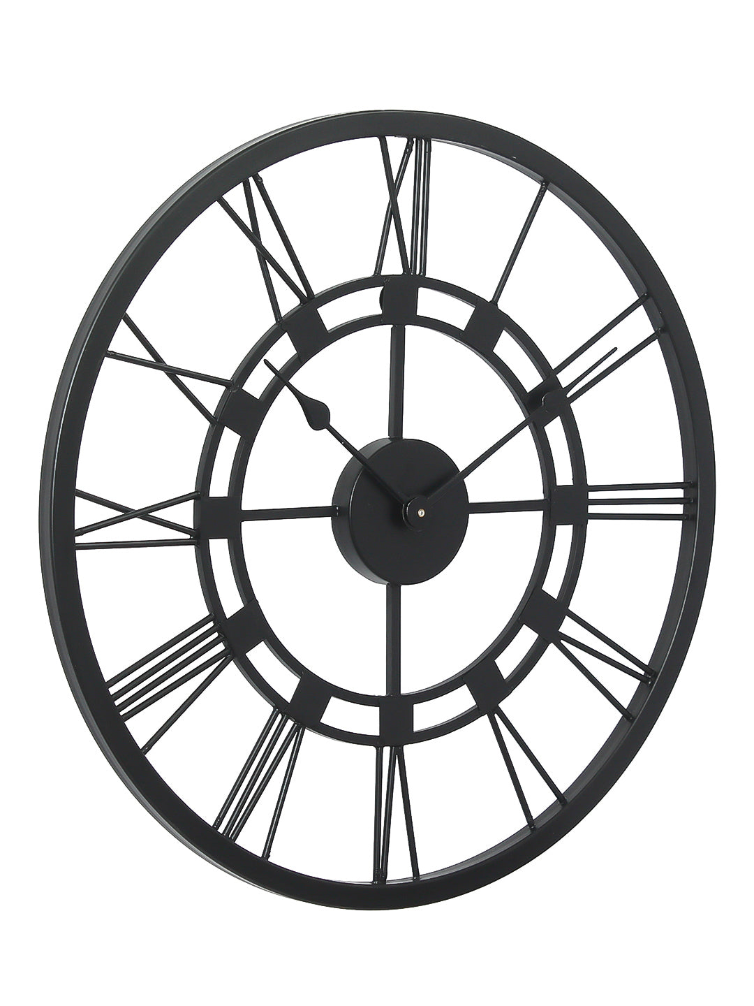 Black Iron Round Handcrafted Analog Roman Number Wall Clock Without Glass 5