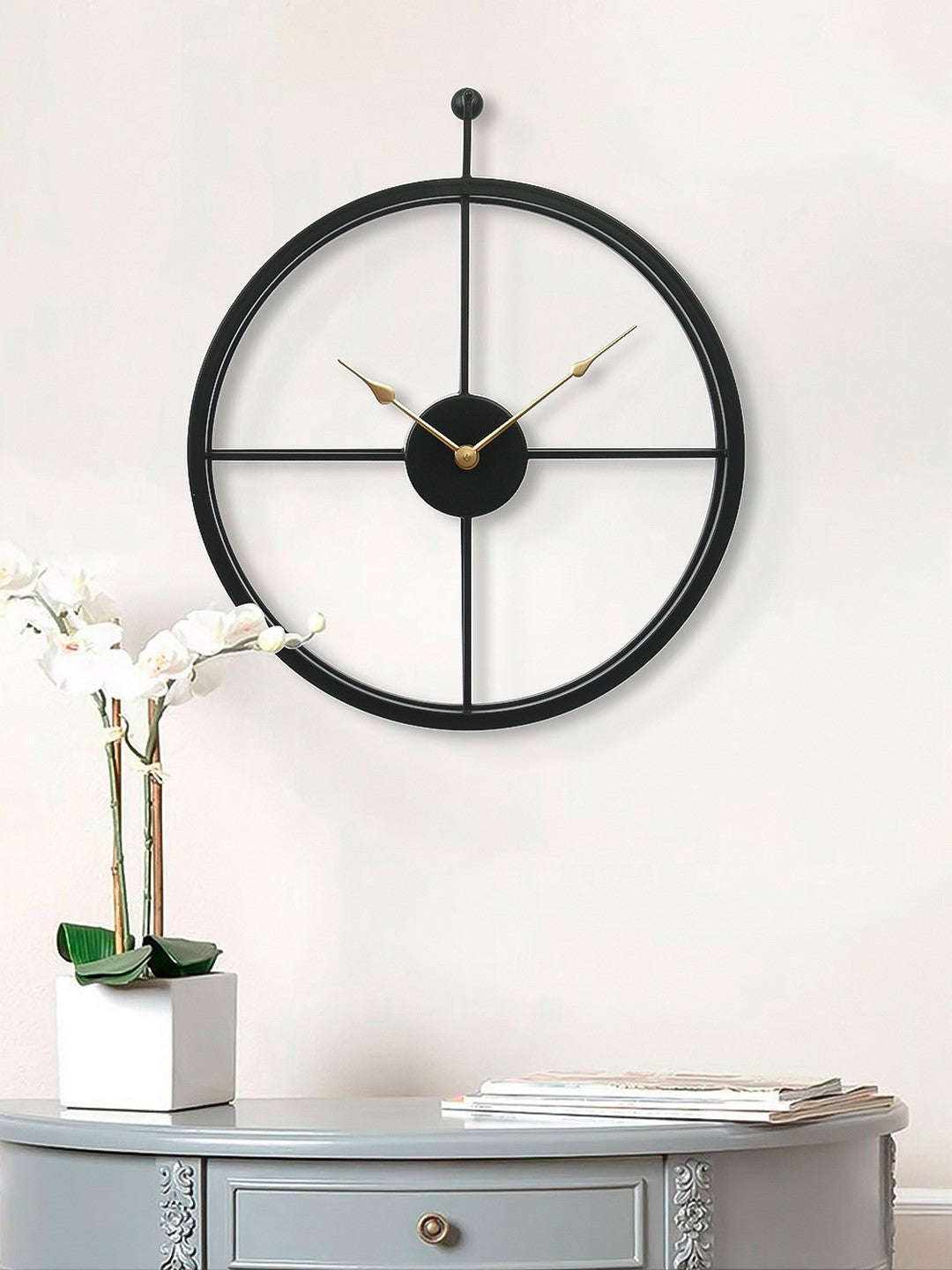 Black Iron Round Handcrafted Modern Wall Clock Without Glass and numbers 2