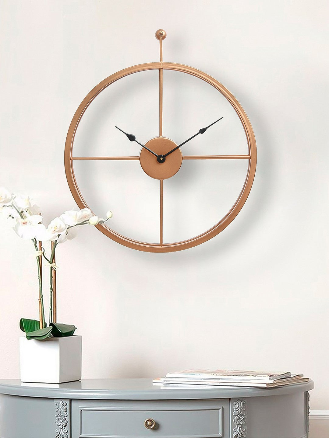 Copper Color Iron Round Hand-Crafted Analog Wall Clock Without Glass ( 46Cm x 53Cm ) 2