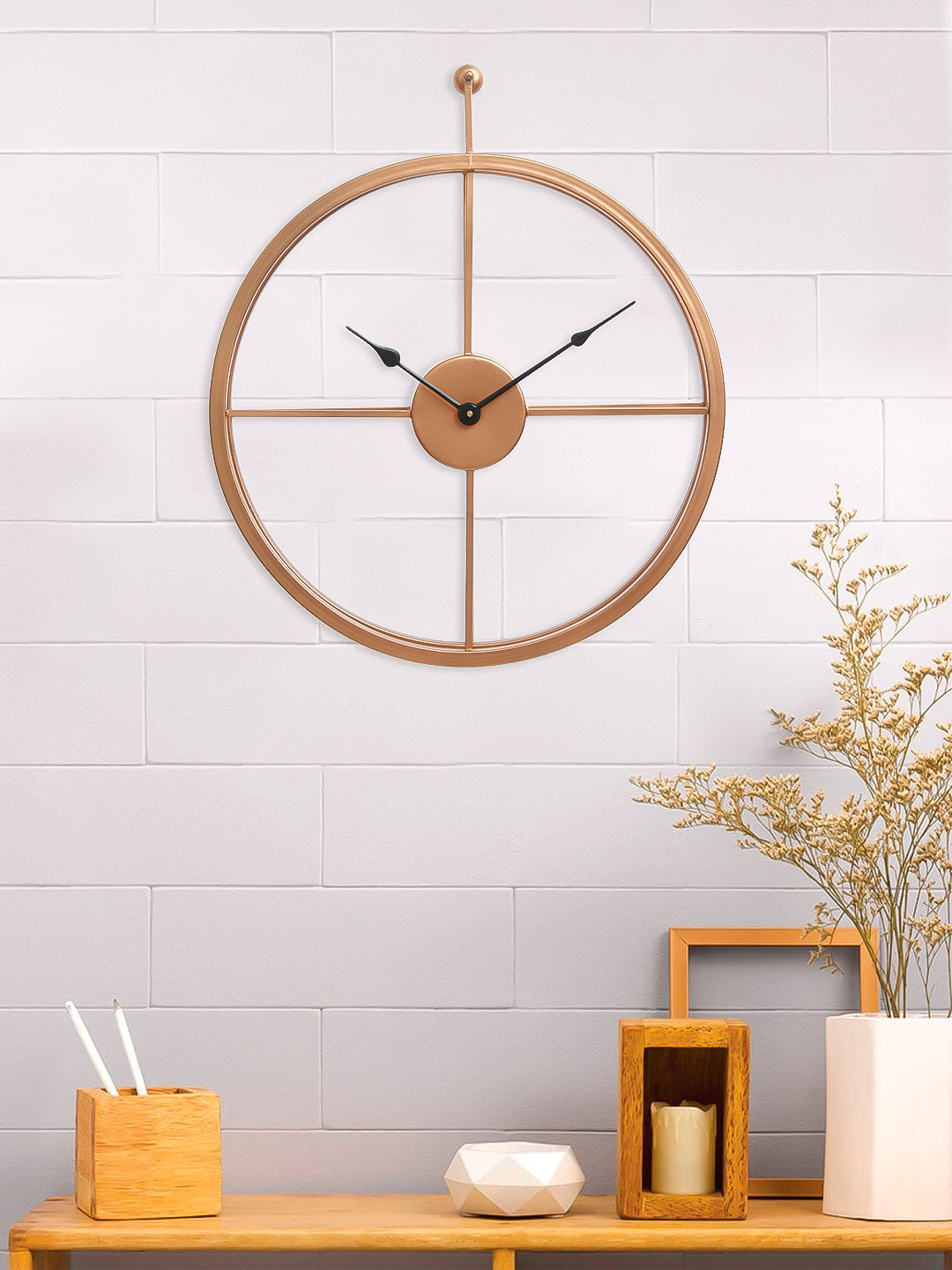 Copper Color Iron Round Hand-Crafted Analog Wall Clock Without Glass ( 46Cm x 53Cm ) 1