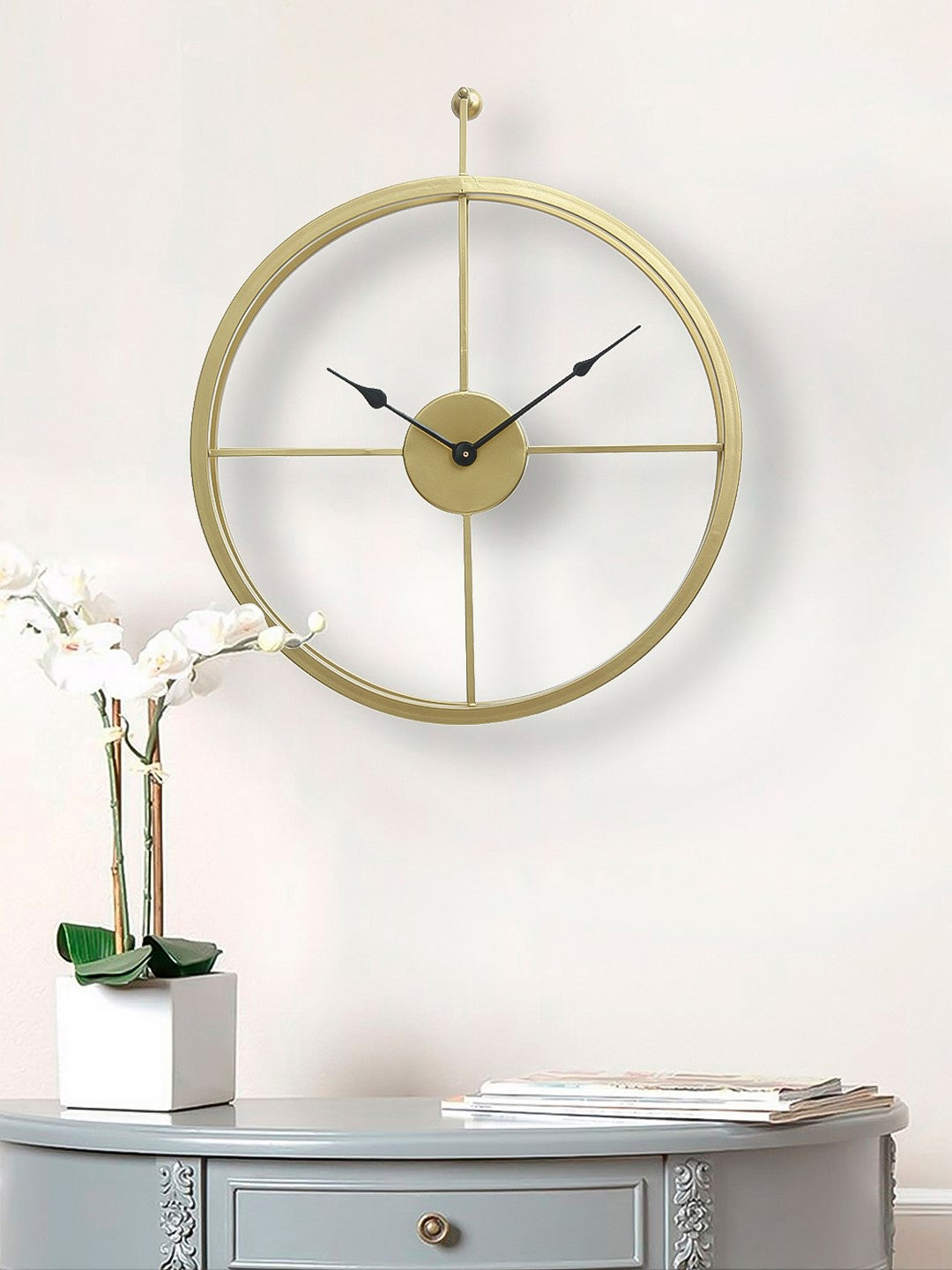 Golden Iron Round Hand-Crafted Analog Wall Clock Without Glass ( 46Cm x 53Cm ) 2