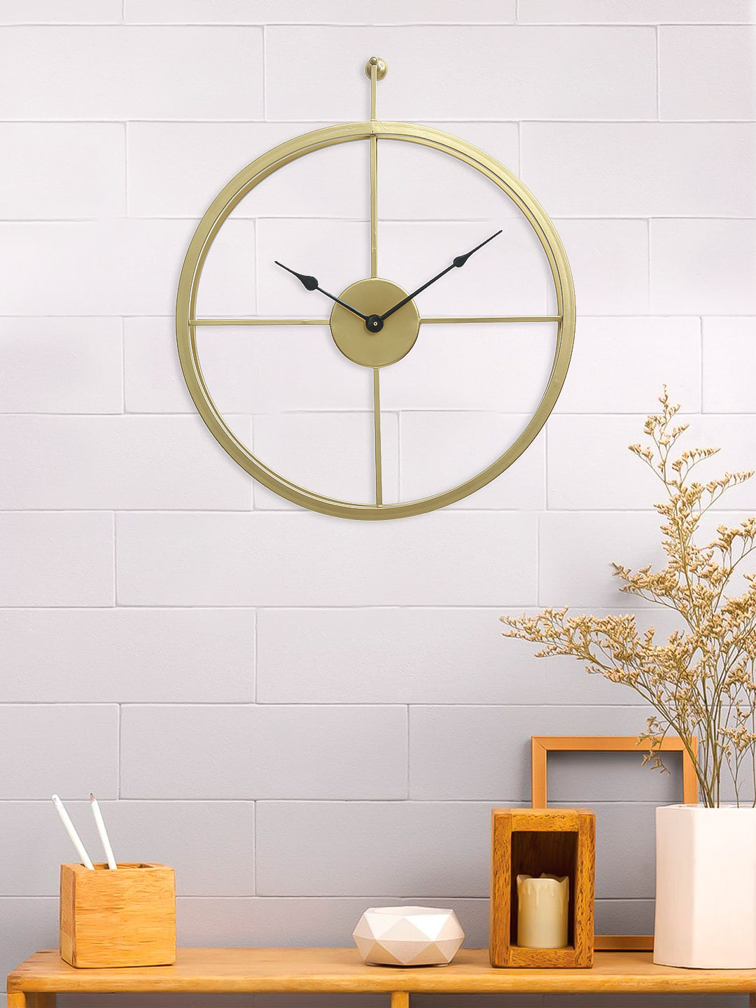 Golden Iron Round Hand-Crafted Analog Wall Clock Without Glass ( 46Cm x 53Cm ) 1