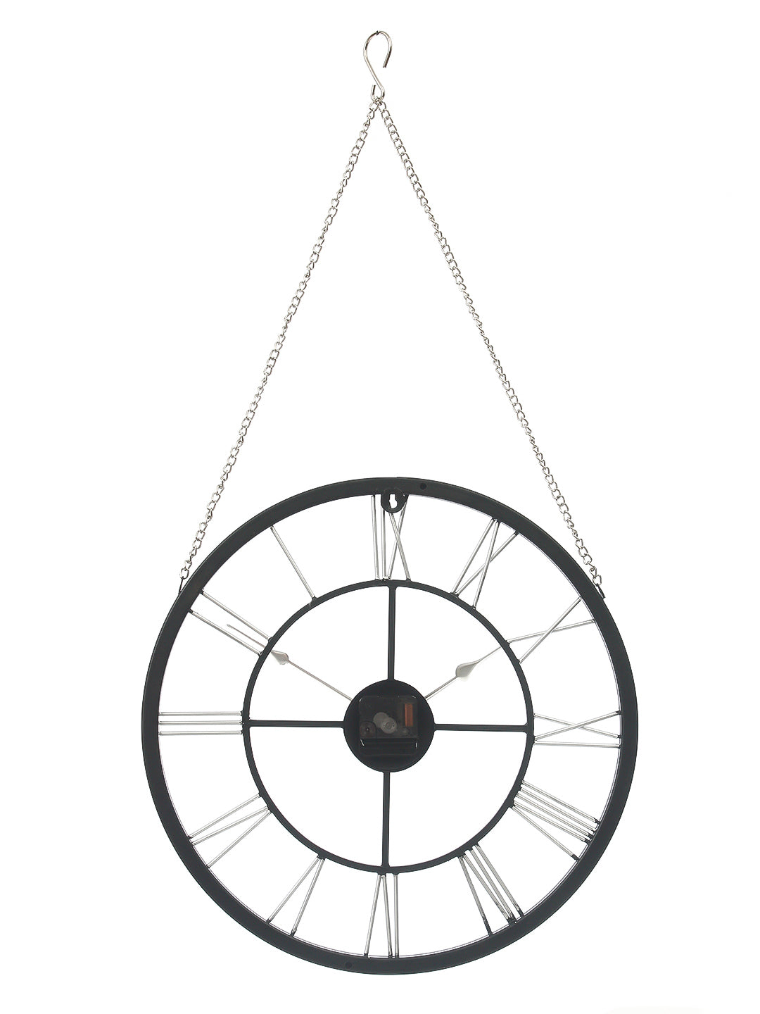 Round Black Iron Roman Numeral Handcrafted Analog Wall Clock With Hanging Chain 6