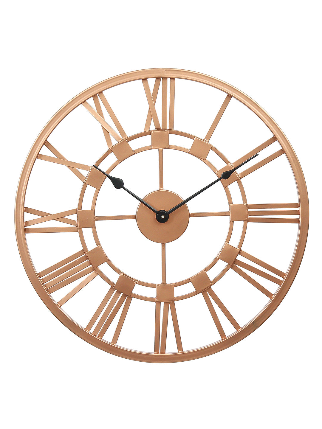 Copper Color Iron Roman Figure Round Hand-Crafted Analog Wall Clock Without Glass ( 45Cm x 45Cm )