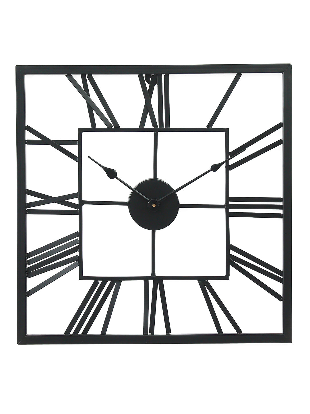Black Iron Square Handcrafted Analog Roman Numeral Wall Clock Without Glass