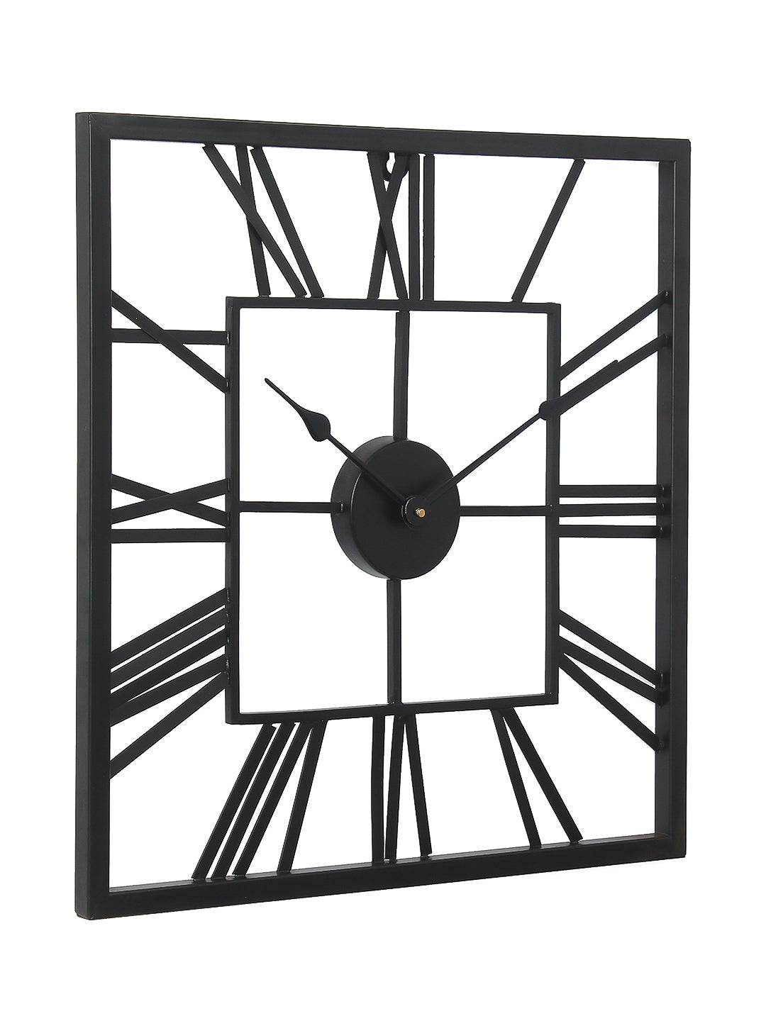 Black Iron Square Handcrafted Analog Roman Numeral Wall Clock Without Glass 5