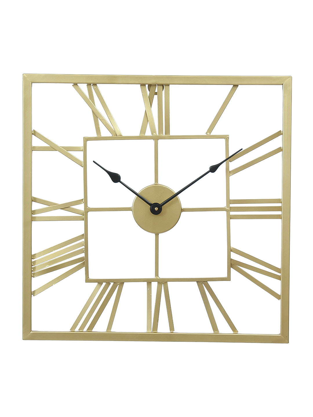 Golden Iron Roman Figure Square Hand-Crafted Analog Wall Clock Without Glass ( 45Cm x 45Cm )