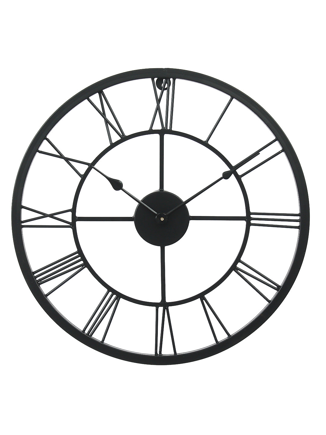Black Iron Round Handcrafted Analog Roman Numeral Wall Clock Without Glass