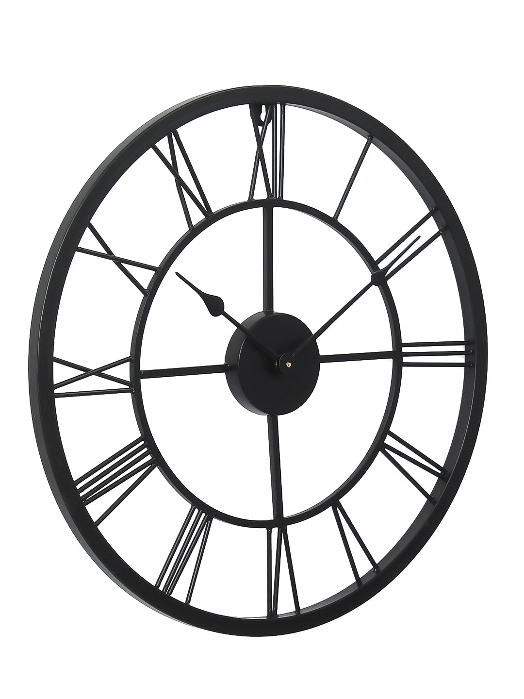 Black Iron Round Handcrafted Analog Roman Numeral Wall Clock Without Glass 5
