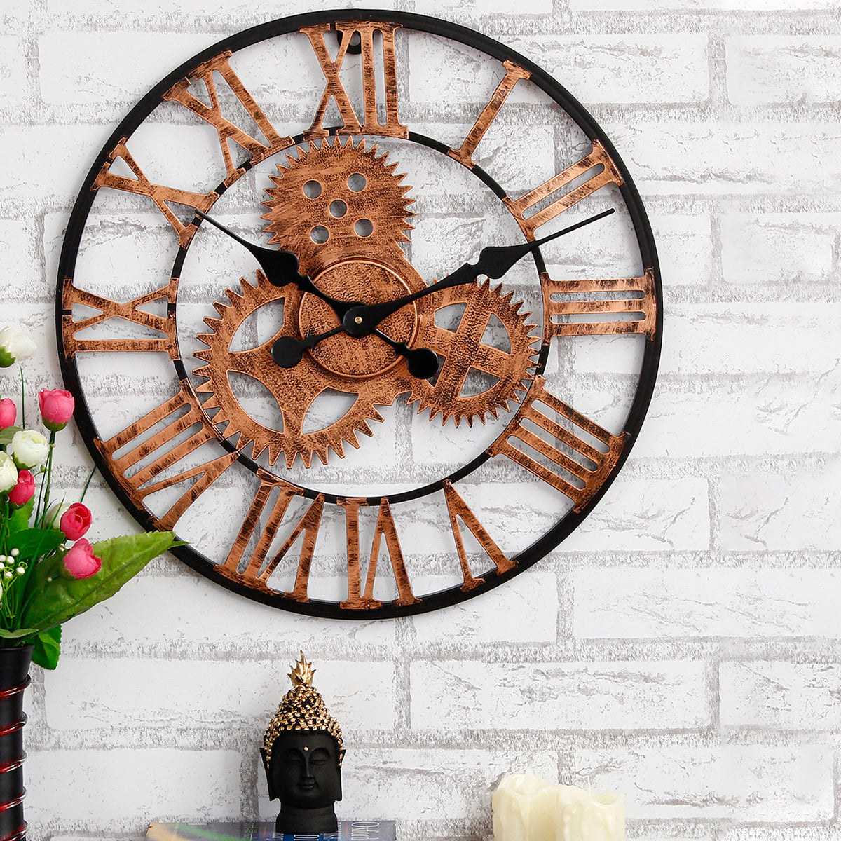 Round Black and copper Handcrafted Roman Numeral Designer Iron Wall Clock 1