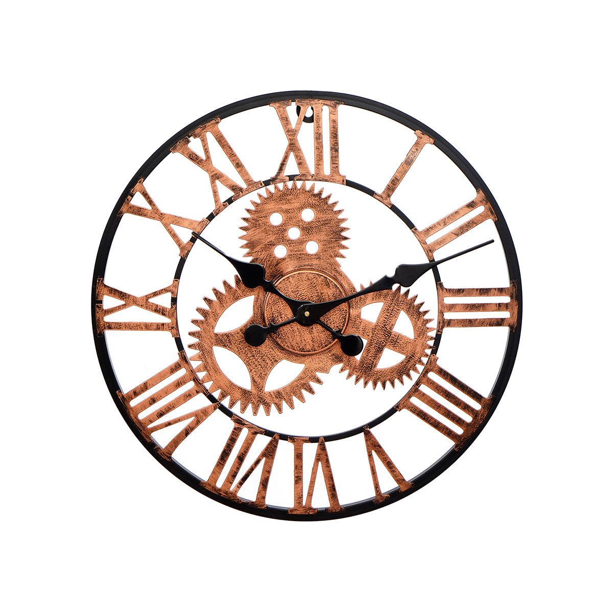Round Black and copper Handcrafted Roman Numeral Designer Iron Wall Clock 2