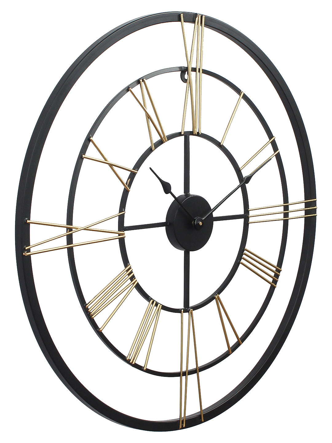 Black Iron Base with Double Golden Roman Figures Round Hand-Crafted Analog Wall Clock Without Glass ( 64Cm x 64Cm ) 4