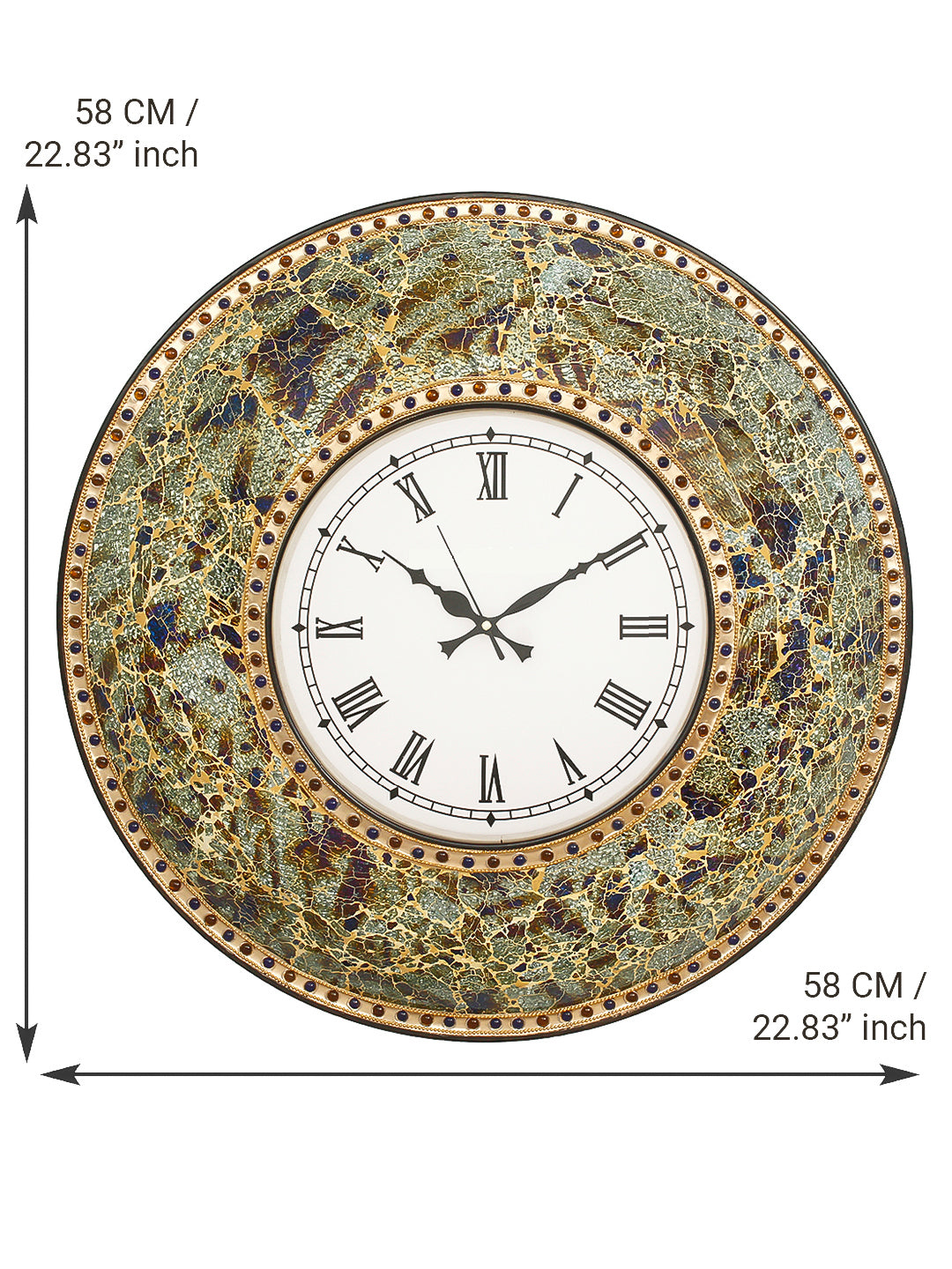 Multicolor Mosaic Glass & Wood Round Handcrafted Analog Ethnic Luxury Roman Numeral Wall Clock 3