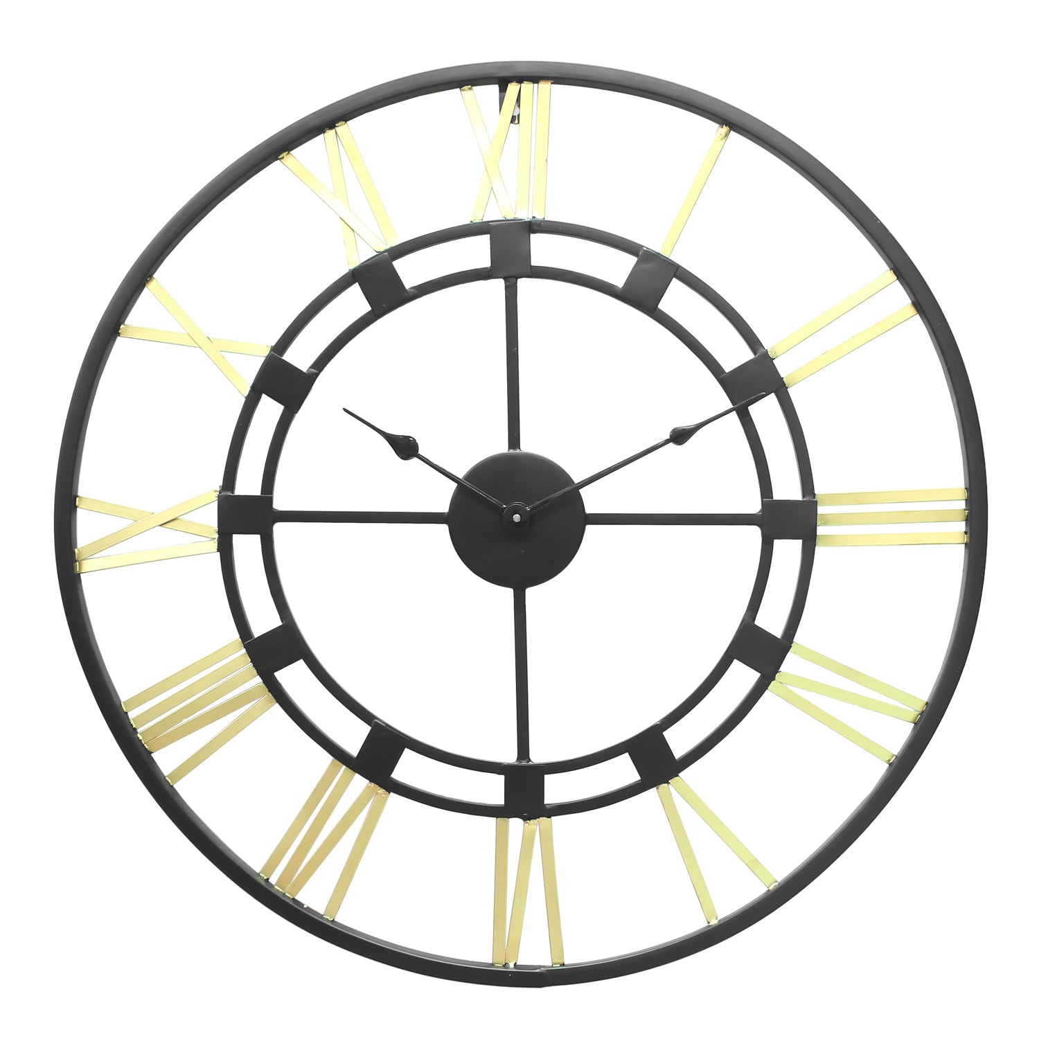 Golden Black Round Iron Wall Clock (24 x 24 Inch)