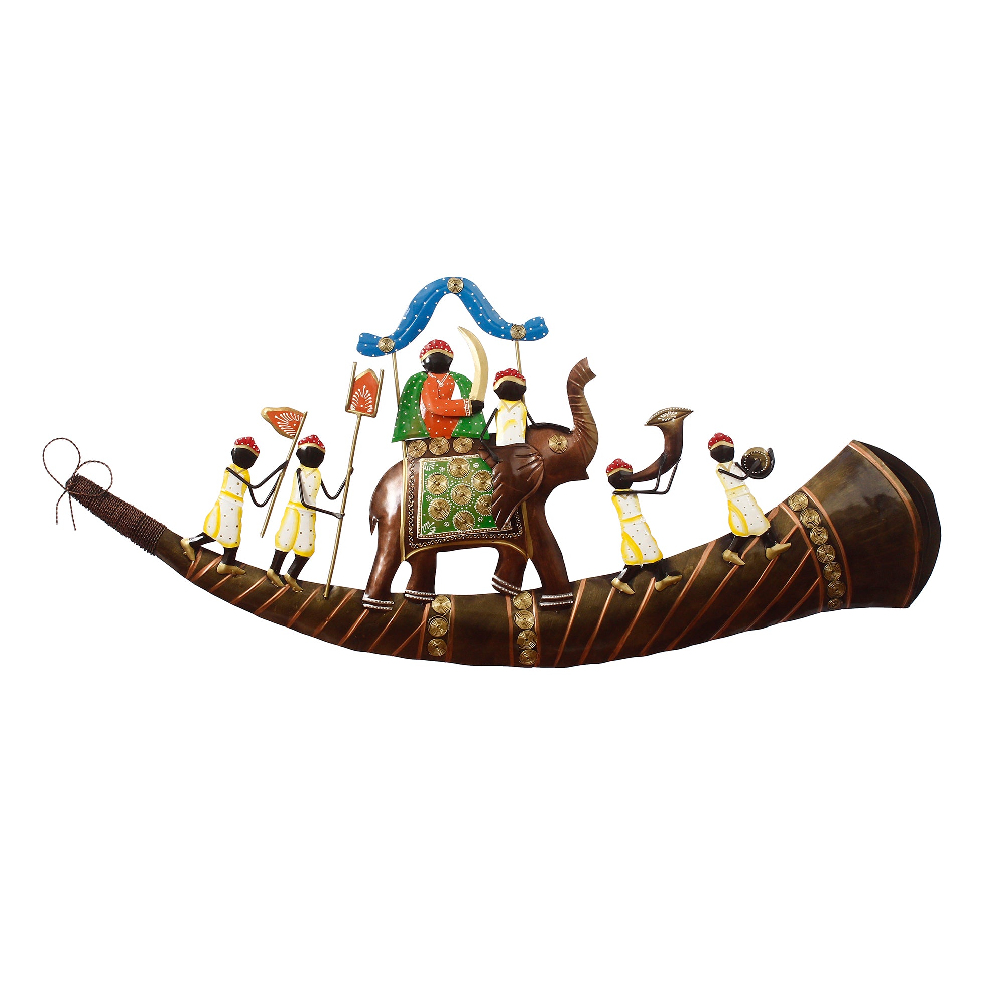 Royal Procession of King on Shehnai Decorative Iron Wall Hanging/Art (Brown, Blue and Green) 2