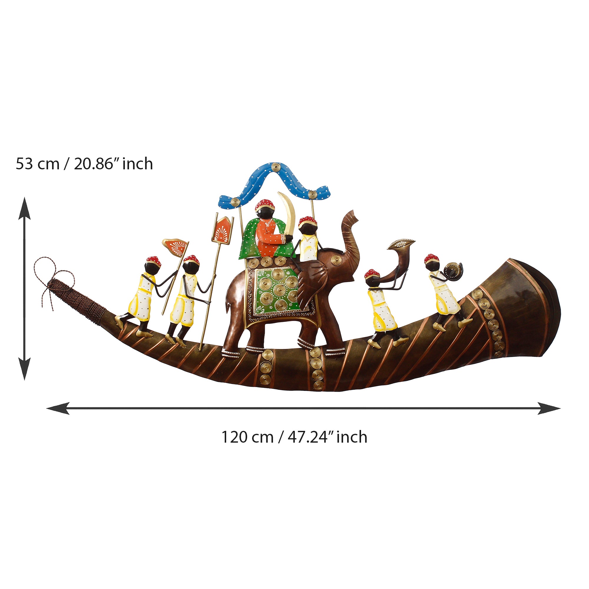 Royal Procession of King on Shehnai Decorative Iron Wall Hanging/Art (Brown, Blue and Green) 3