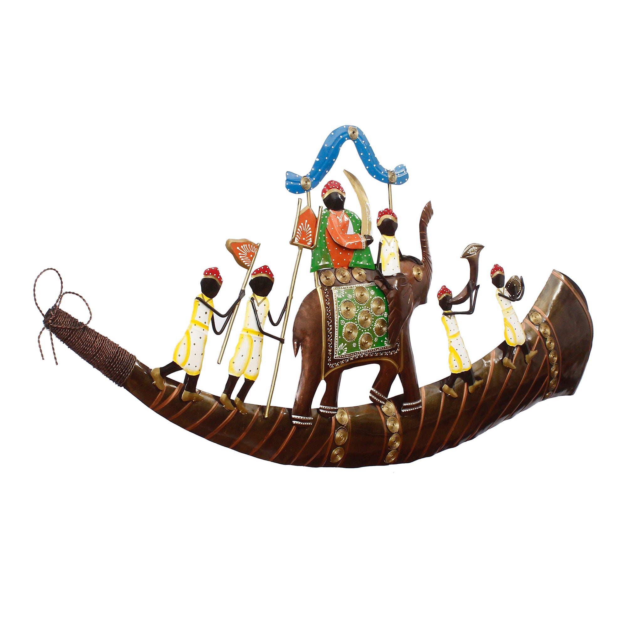 Royal Procession of King on Shehnai Decorative Iron Wall Hanging/Art (Brown, Blue and Green) 4