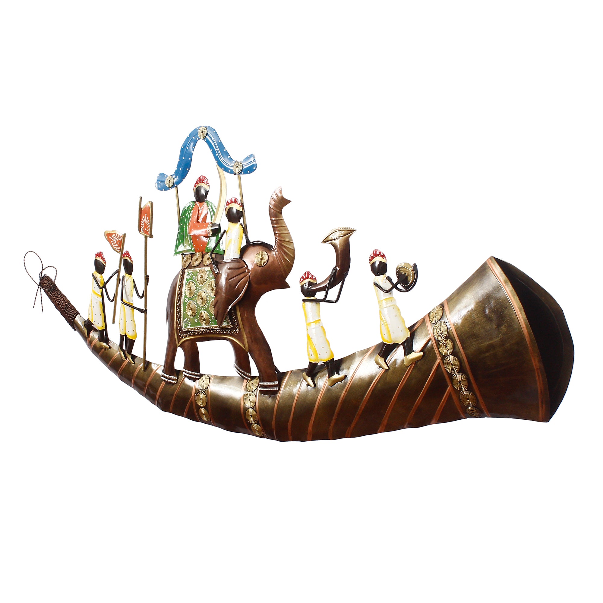 Royal Procession of King on Shehnai Decorative Iron Wall Hanging/Art (Brown, Blue and Green) 5