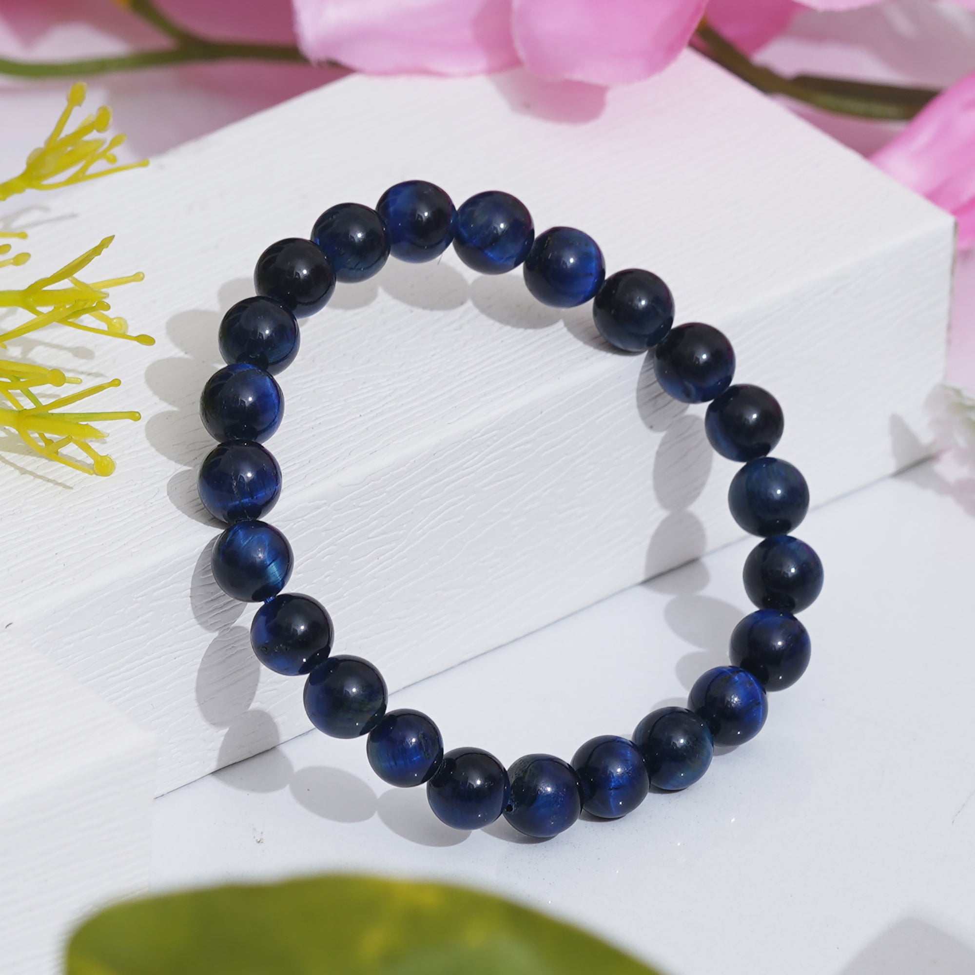 eCraftIndia Natural Blue Tiger Eye Crystal Gemstone Beaded Bracelet for Men and Women, 8 MM Beads 1