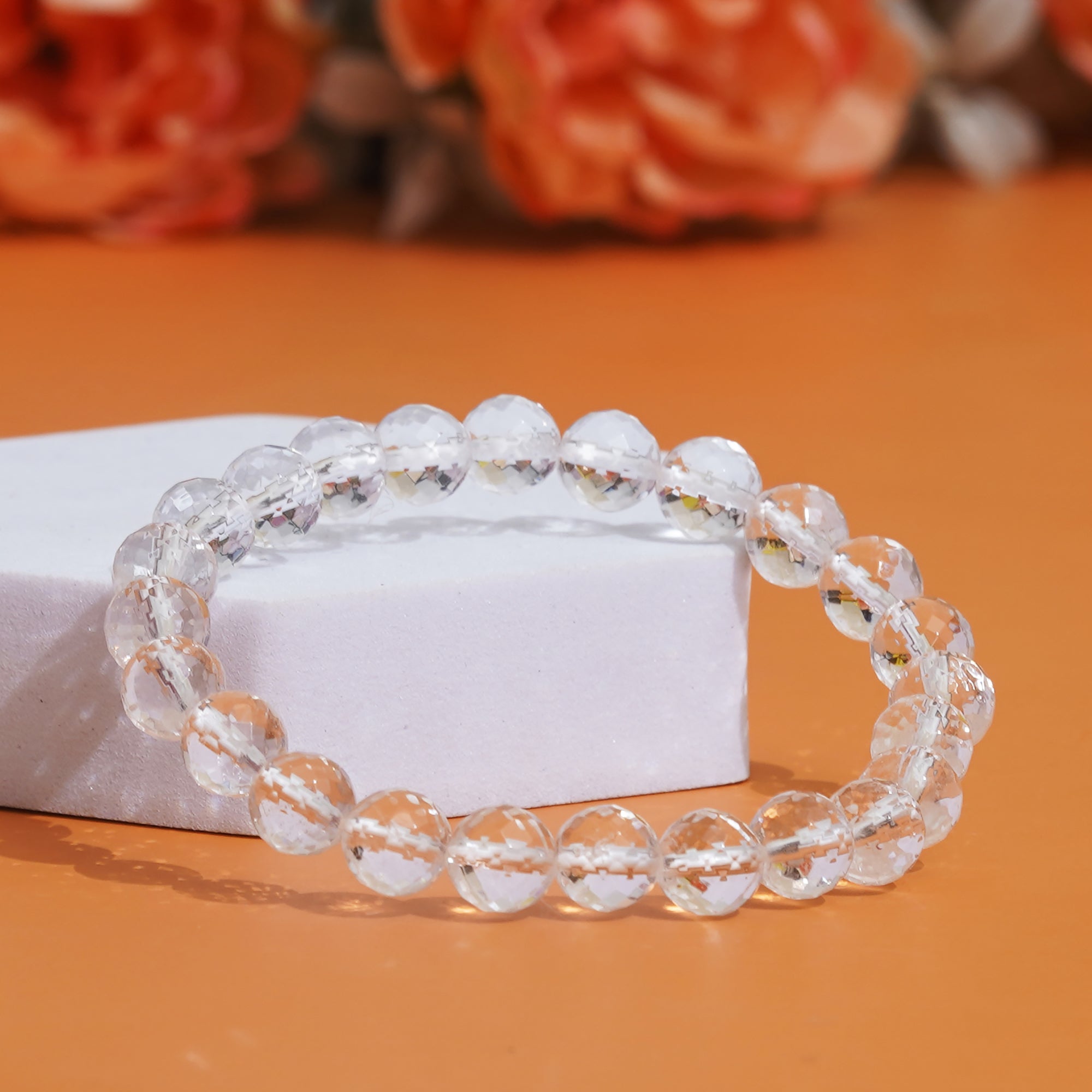eCraftIndia White Clear Quartz Crystal Gemstone Beaded Bracelet for Men and Women, 8 MM Beads 3