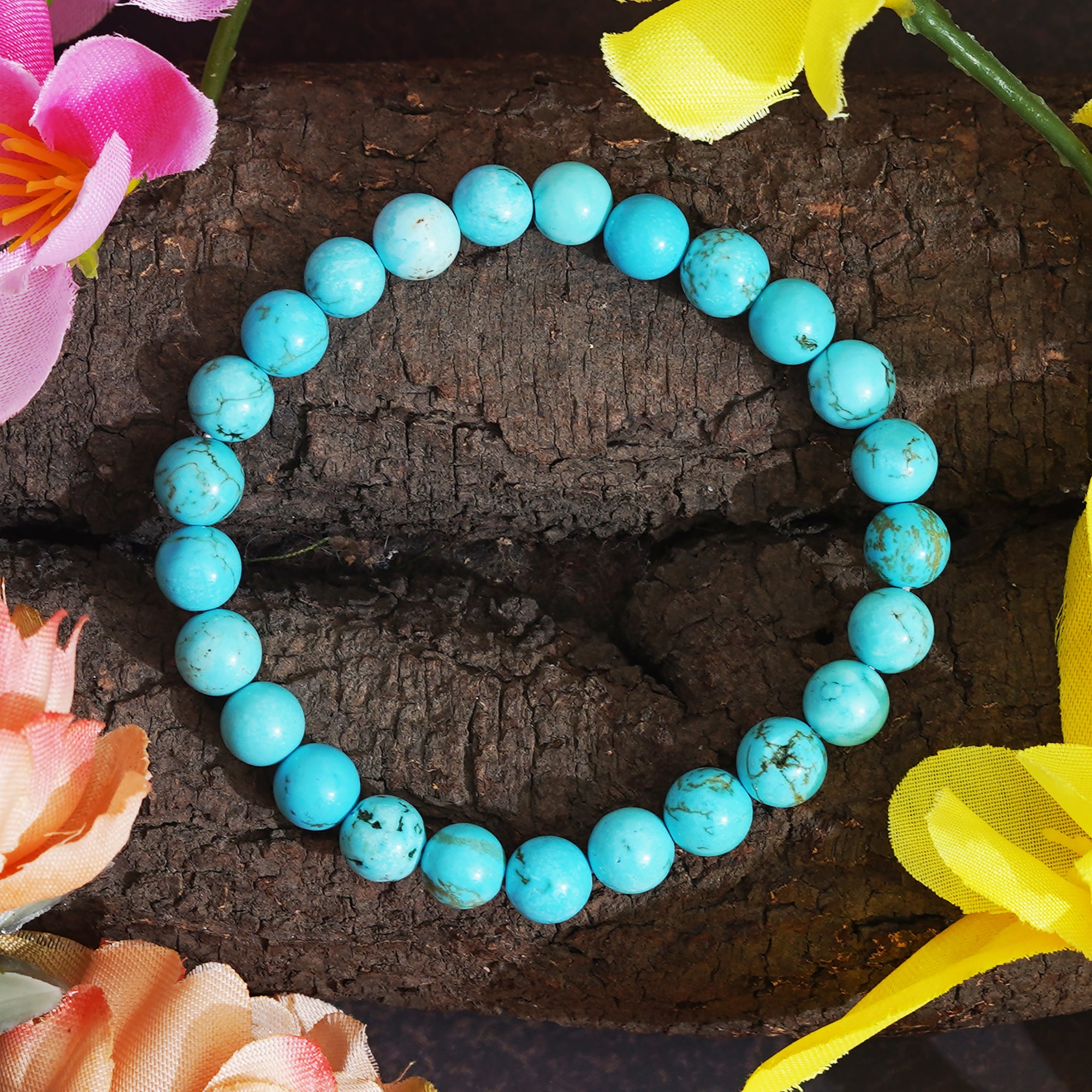 eCraftIndia Turquoise Feroza Crystal Gemstone Beaded Bracelet for Men and Women, 8 MM Beads 1