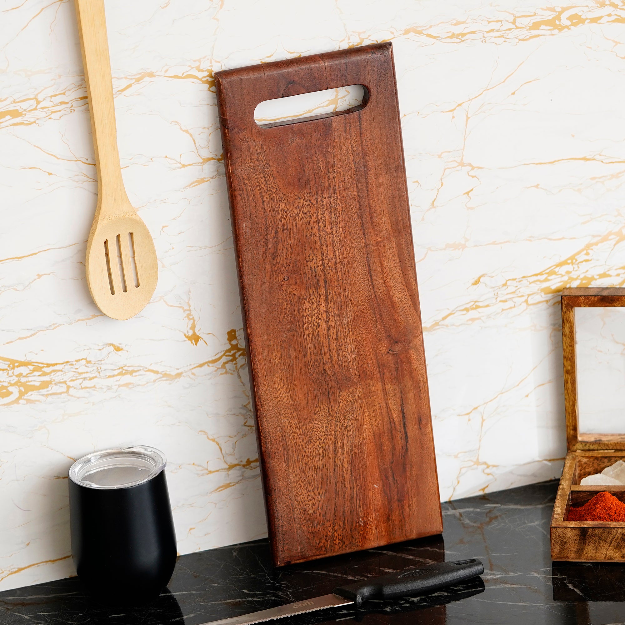 Brown Long Rectangle Wooden Chopping Board with Handle 1