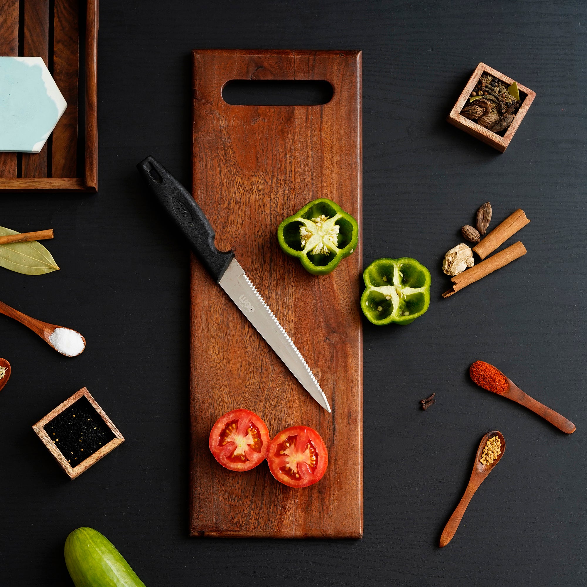 Brown Long Rectangle Wooden Chopping Board with Handle