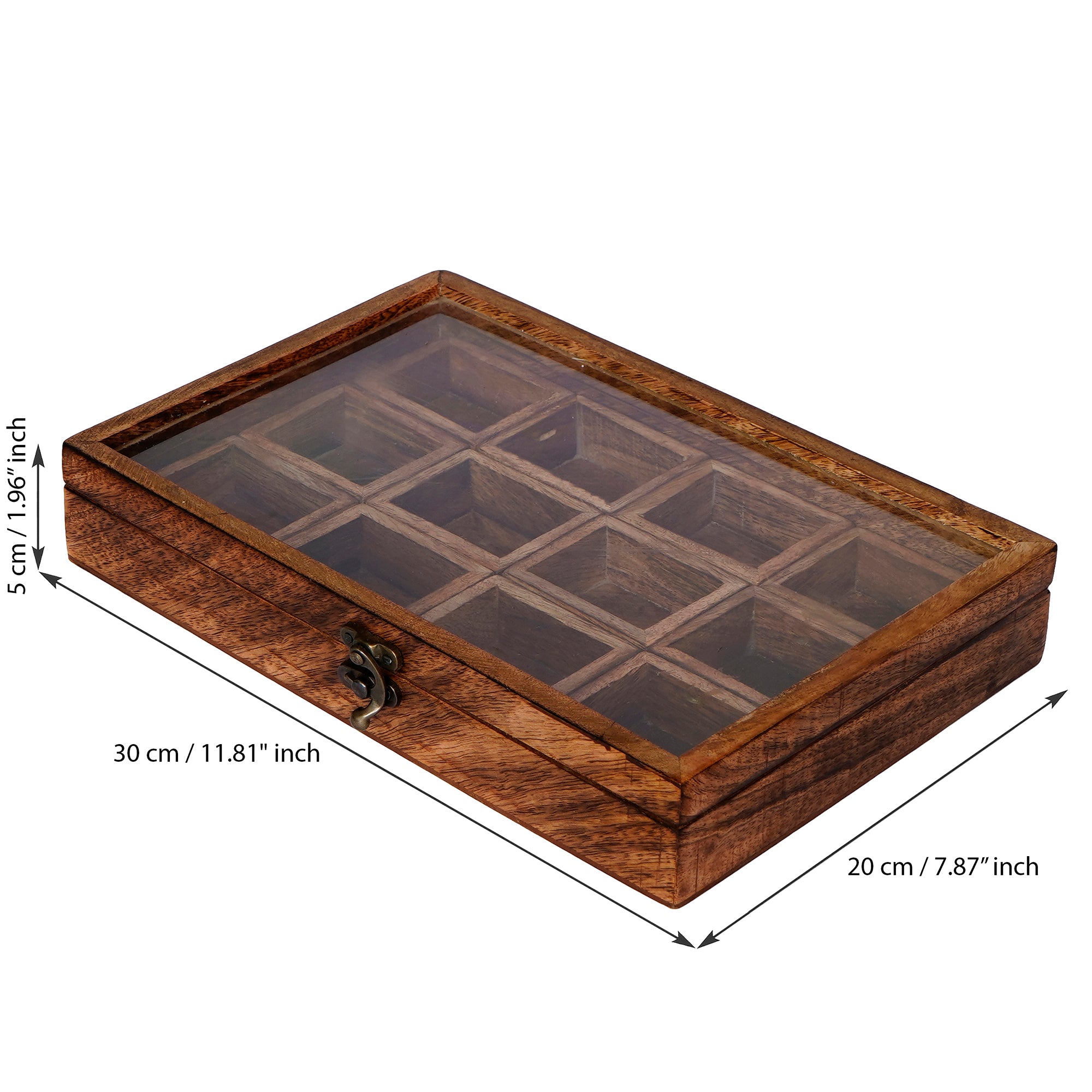 Brown 12 Compartments Rectangle Handcrafted Wooden Spice Box 3