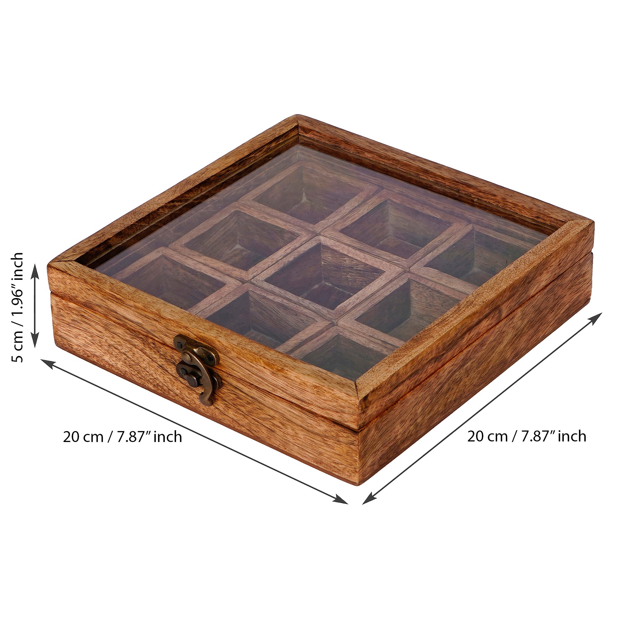 Brown 9 Compartments Square Handcrafted Wooden Spice Box 3
