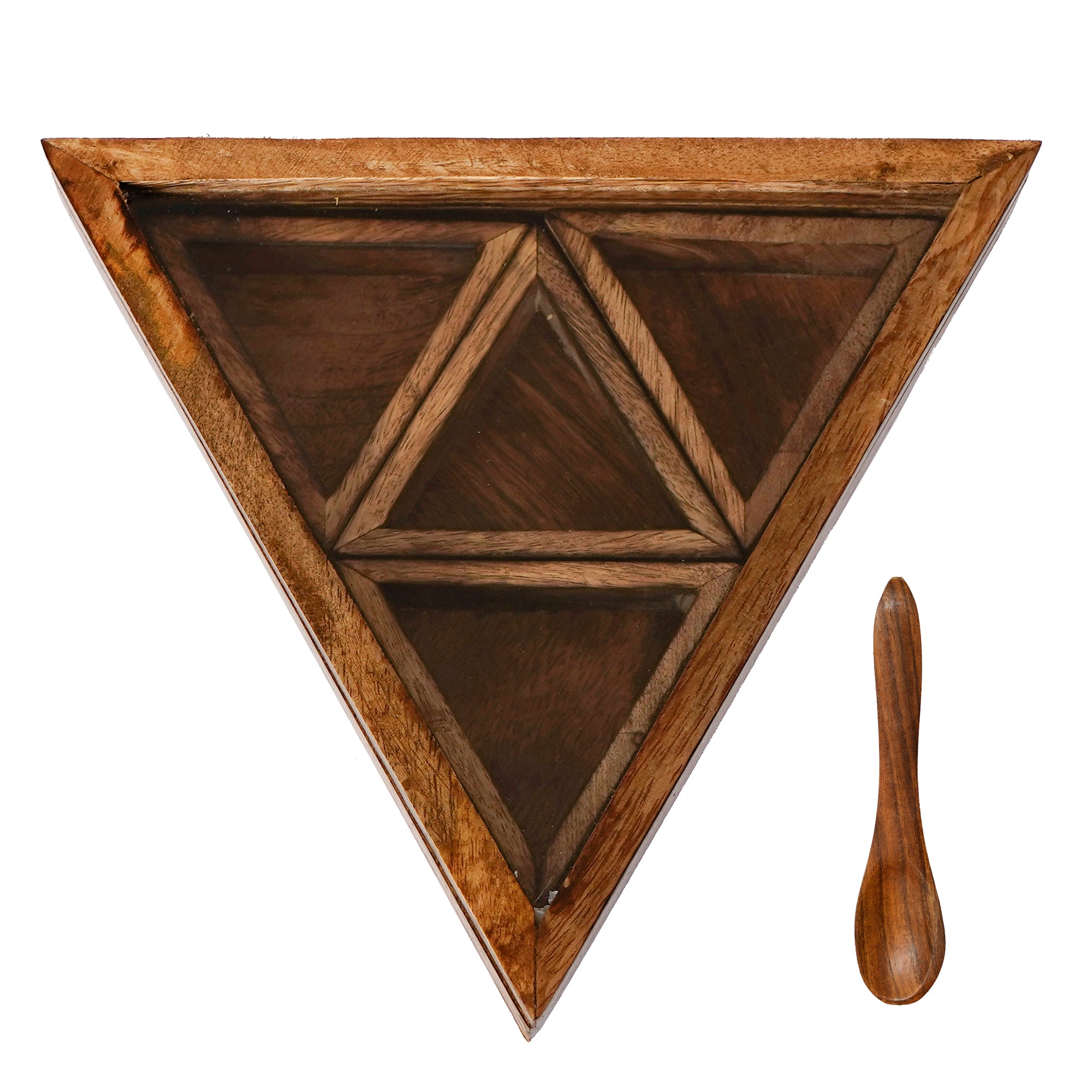 Brown 4 Triangle Compartments Handcrafted Wooden Spice Box 6