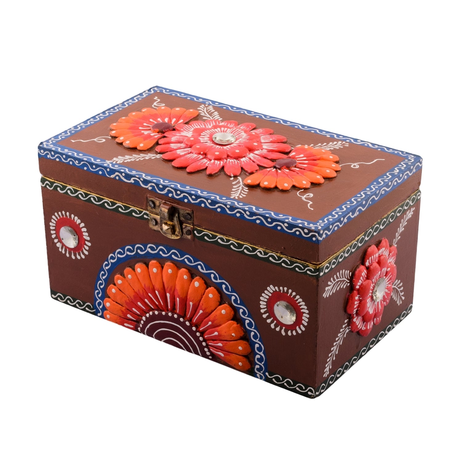 Floral Multiutility Papier-Mache Wooden Jewellery Box