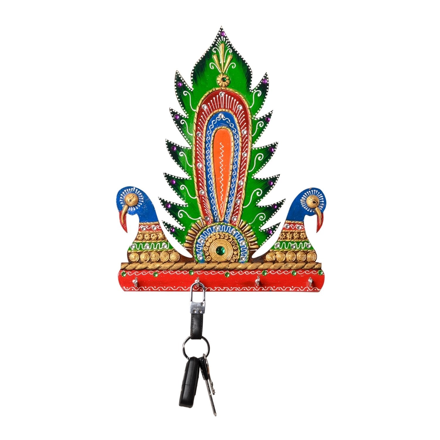 Wooden Papier Mache Decorative Peacock Key Holder