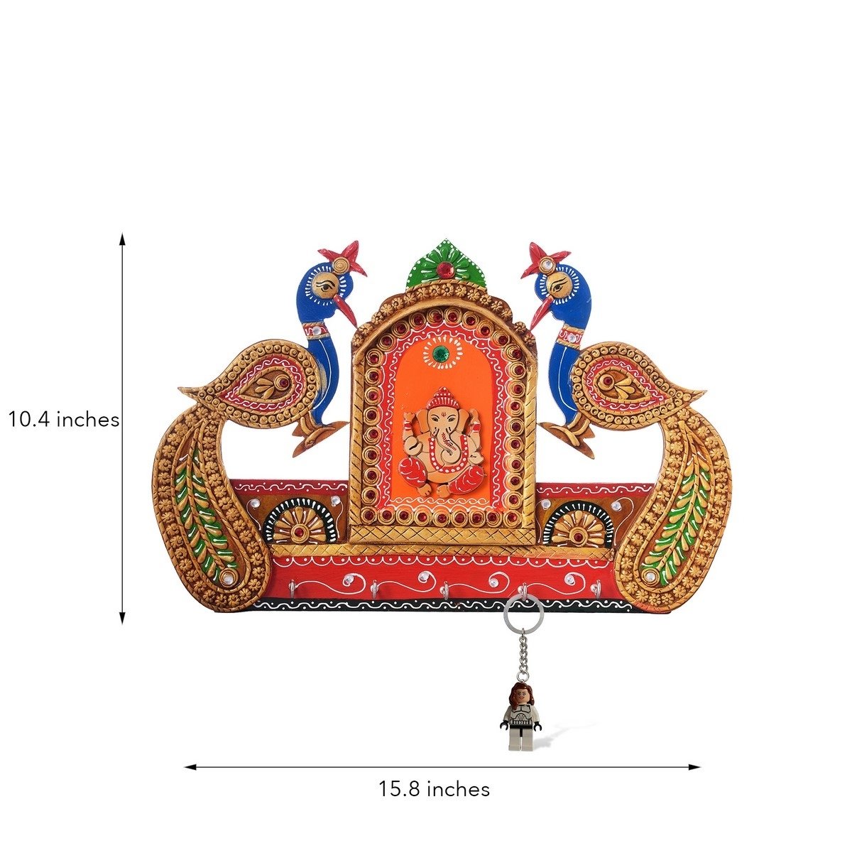 Lord Ganesha and Peacock Papier-Mache Wooden Keyholder 2