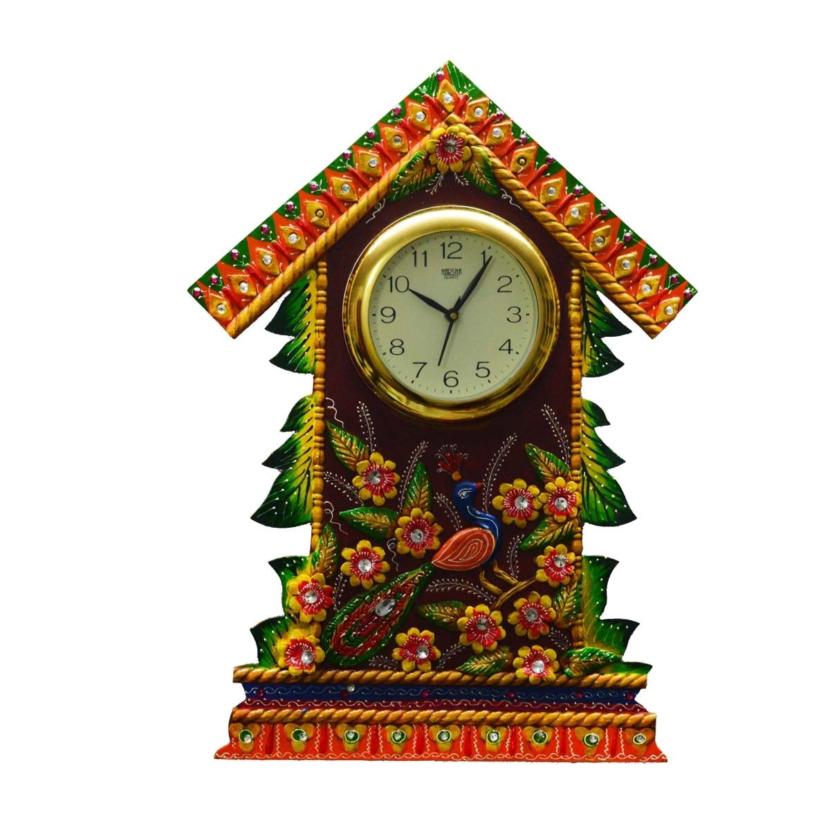 Papier-Mache Wall Clock Floral Hut Design 1