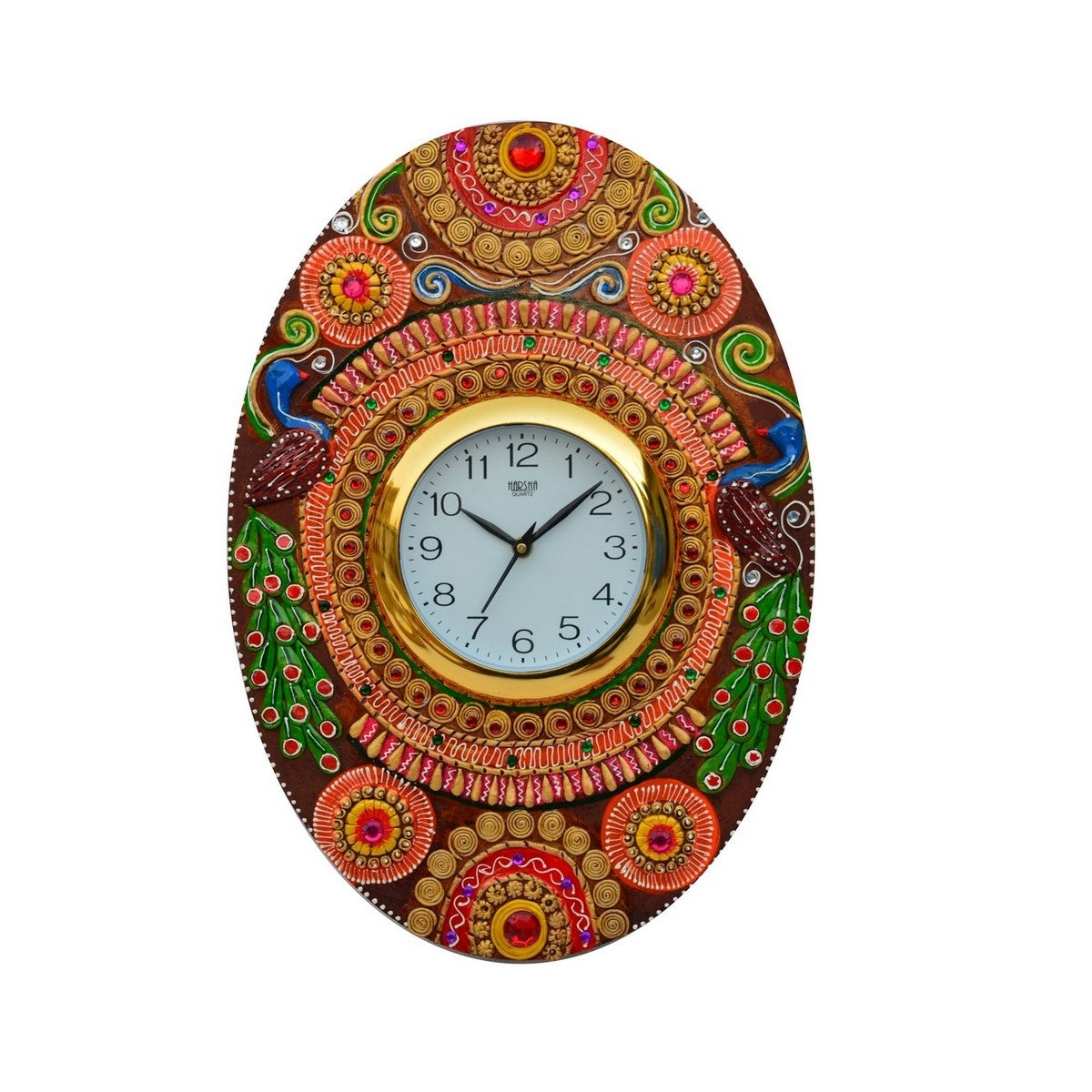 Papier-Mache Oval Kundan Studded Handcrafted Wall Clock