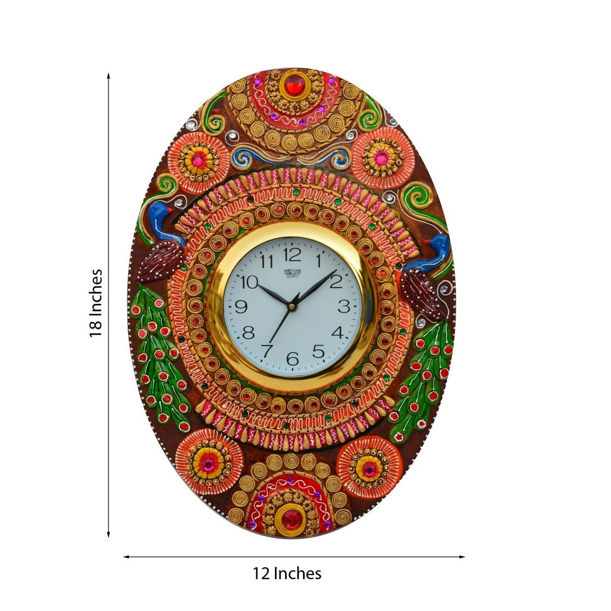 Papier-Mache Oval Kundan Studded Handcrafted Wall Clock 1